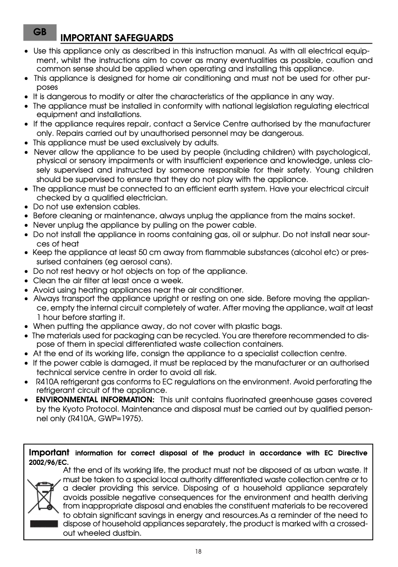 Page 1 de la notice Manuel utilisateur DeLonghi PAC A 85