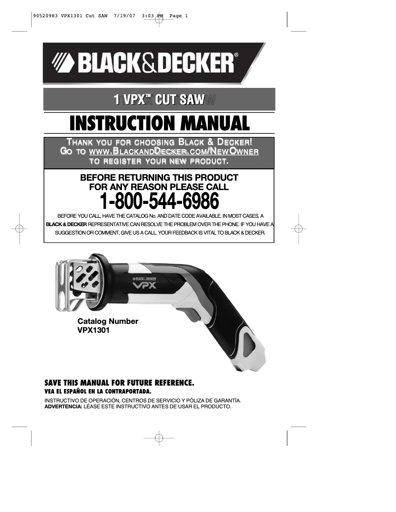 Page n°1 - Manuel utilisateur Black & Decker VPX1301X