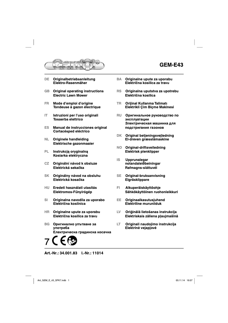 Page n°1 - Manuel utilisateur Gardol GEM-E43