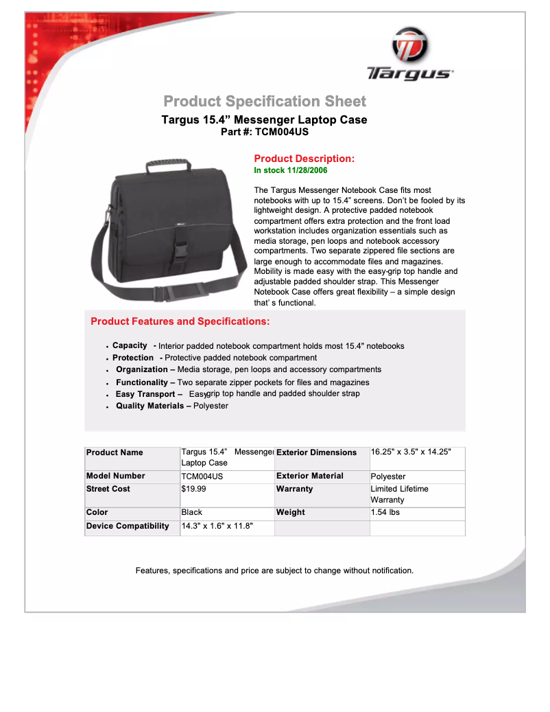 Page n°1 - Manuel utilisateur Targus TCM004US