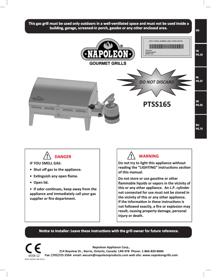 Image de la première page du manuel de l'appareil PTSS165 Marine