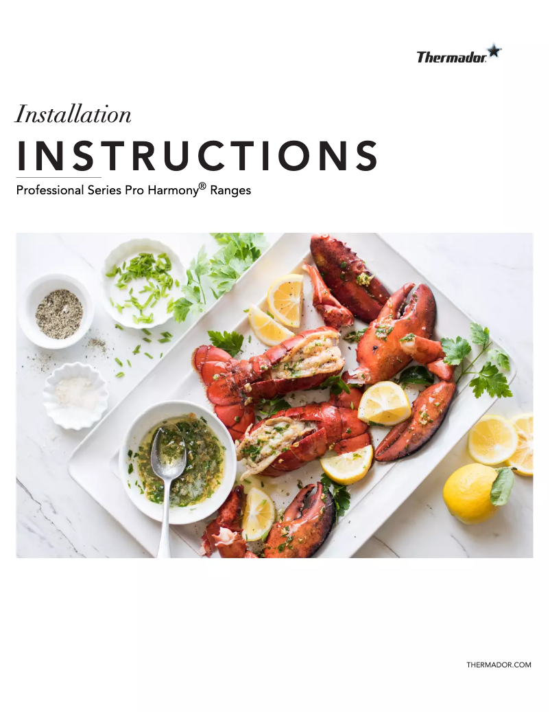 Page 1 de la notice Guide d'installation Thermador Pro Harmony PRD364WLHU