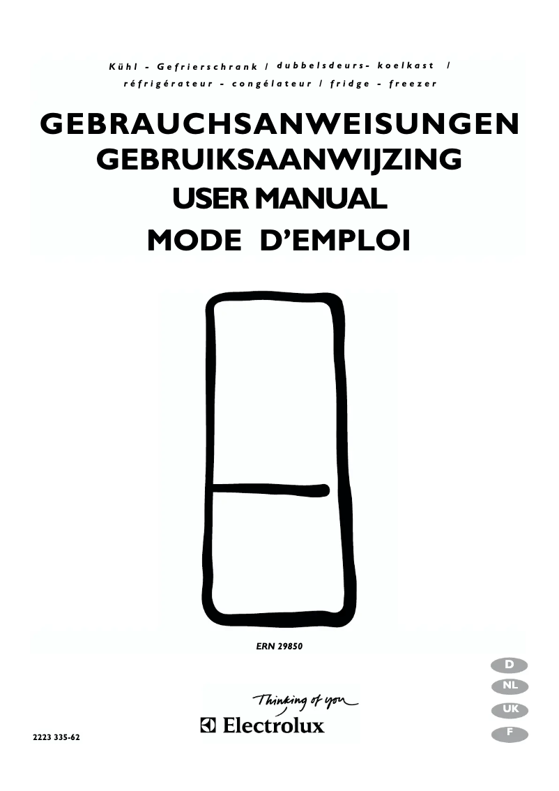 Page 1 de la notice Manuel utilisateur Electrolux ERN29850