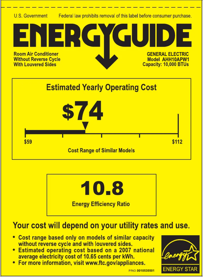 Page n°1 - Label énergétique GE AHH10AP