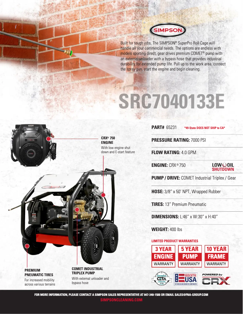 Page 1 de la notice Fiche technique Simpson SuperPro SRC7040133E