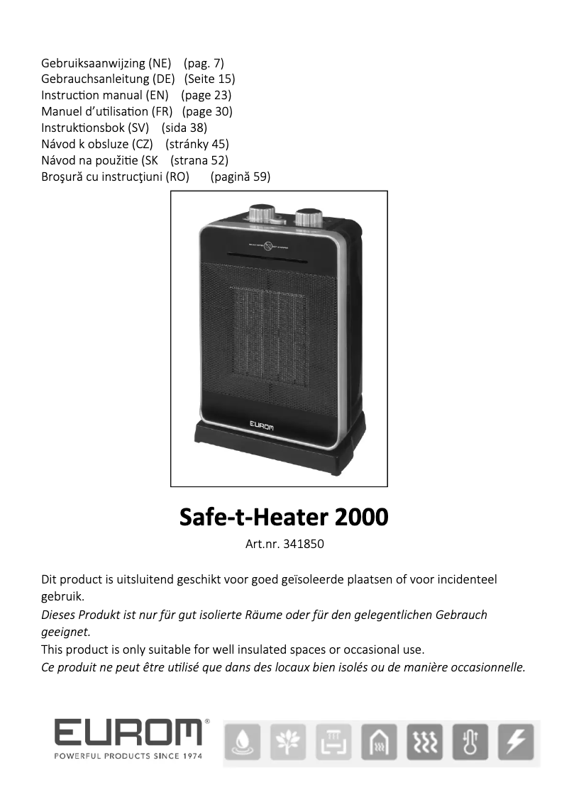 Page 1 de la notice Manuel utilisateur Eurom Safe-t-Heater 2000