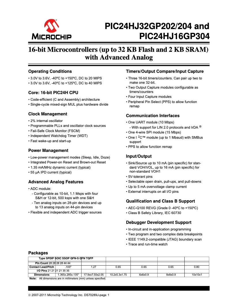 Page 1 de la notice Fiche technique Microchip PIC24HJ32GP202