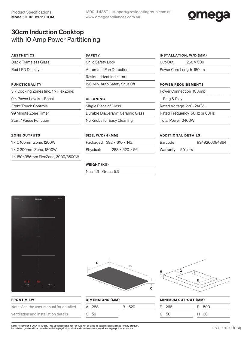 Page n°1 - Fiche technique Omega OCI302PPTCOM