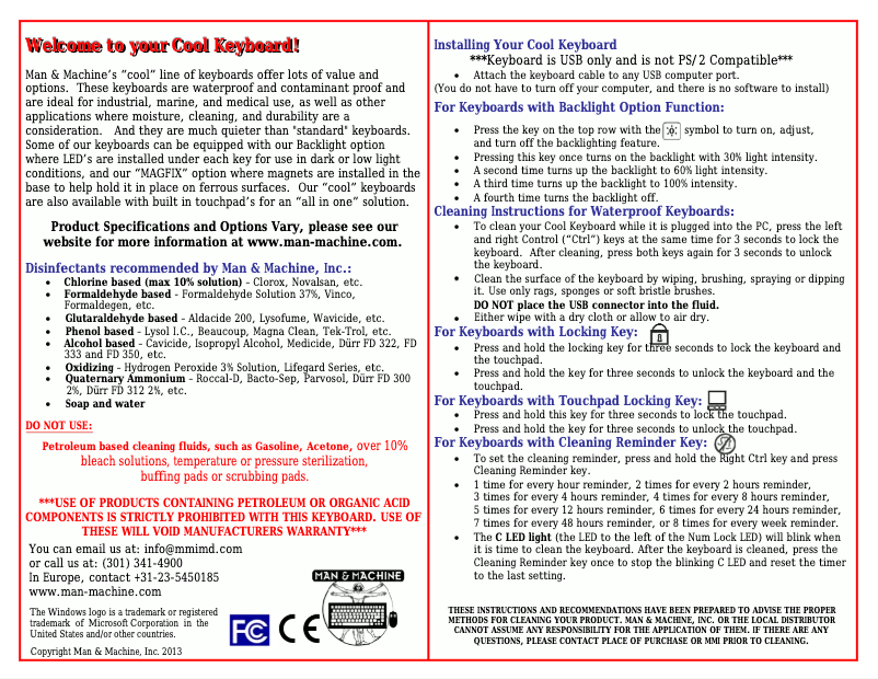 Page 1 de la notice Manuel utilisateur Man & Machine ECOOL/MAG/R5-LT