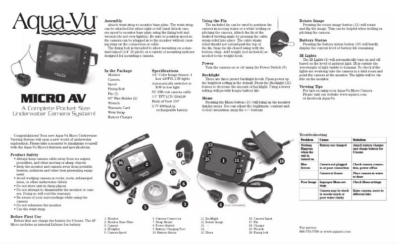 Page 1 de la notice Manuel utilisateur Aqua-Vu Micro AV