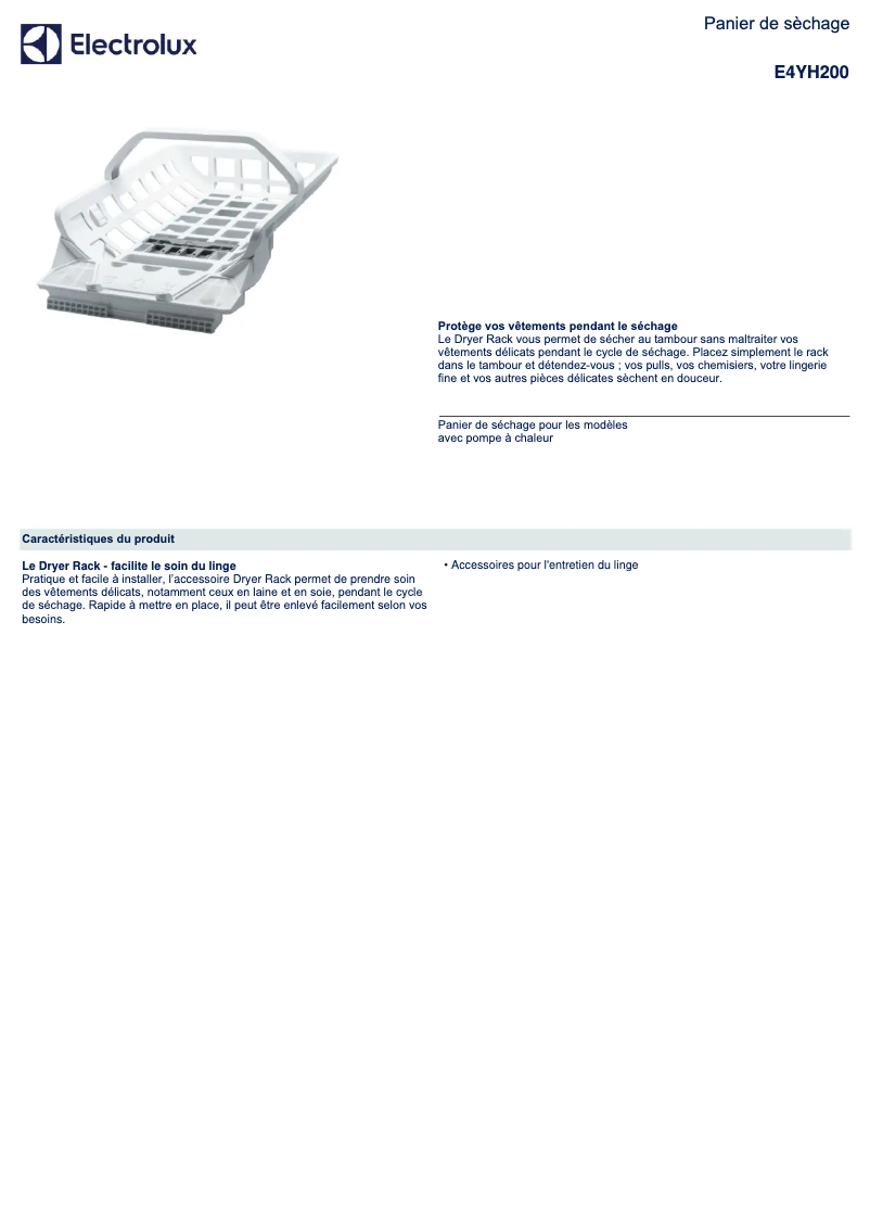 Page 1 de la notice Fiche technique AEG E4YH200