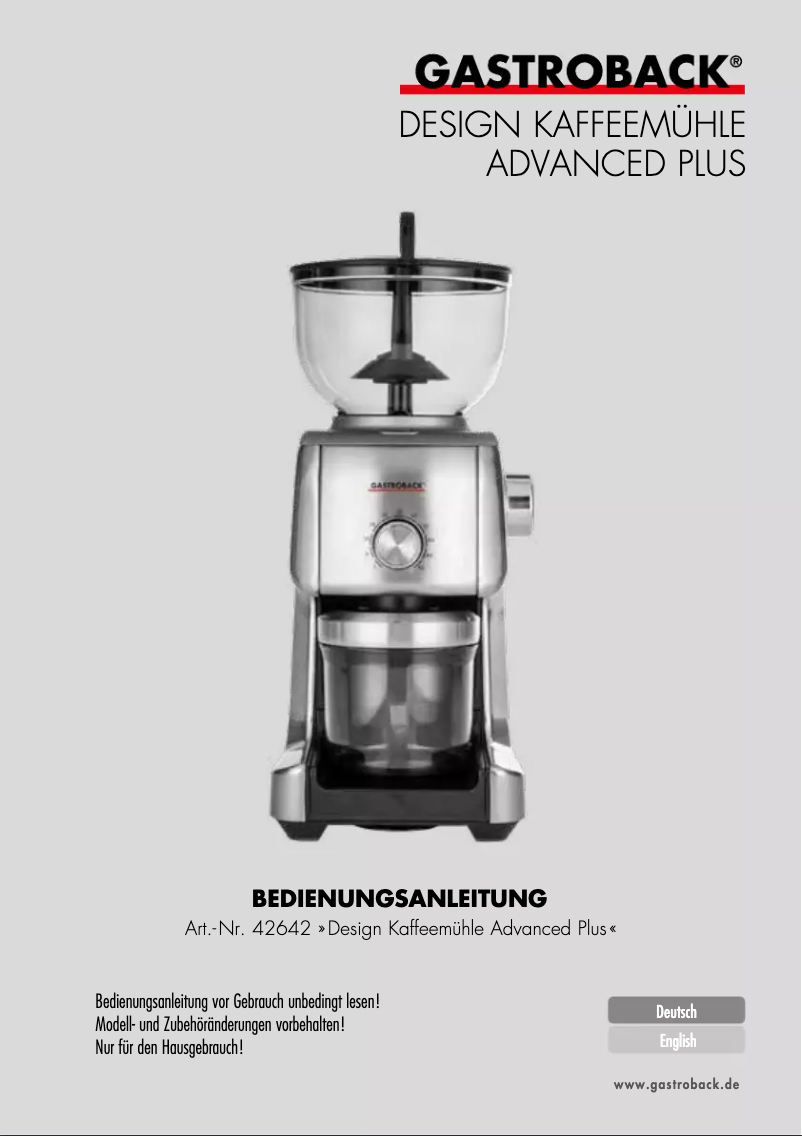 Page 1 de la notice Manuel utilisateur Gastroback Design Advanced Plus 42642