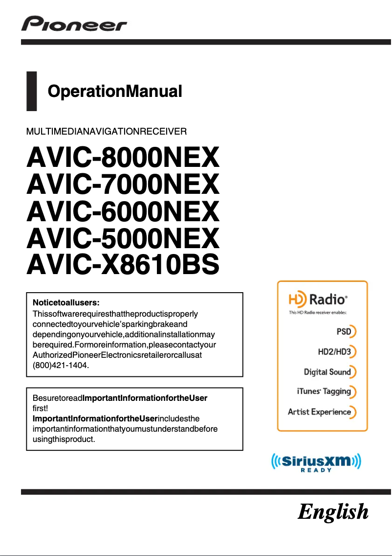Page n°1 - Manuel utilisateur Pioneer AVIC-5000NEX