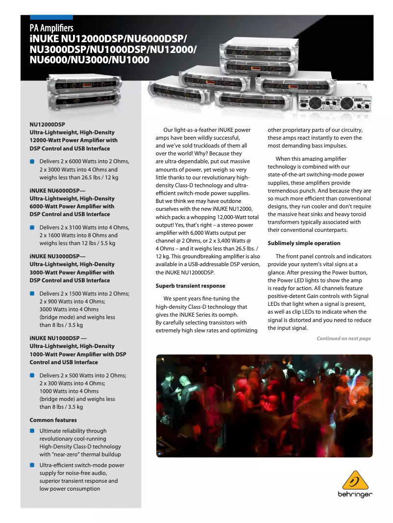 Page 1 de la notice Brochure Behringer NU1000DSP