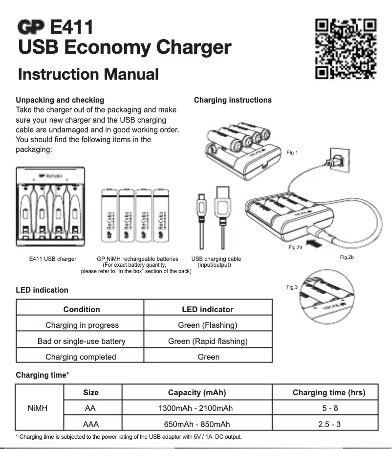 Page 1 de la notice Manuel utilisateur GP Batteries E411