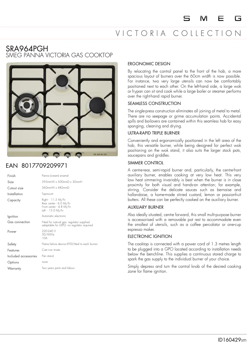 Page n°1 - Fiche technique Smeg SRA964PGH