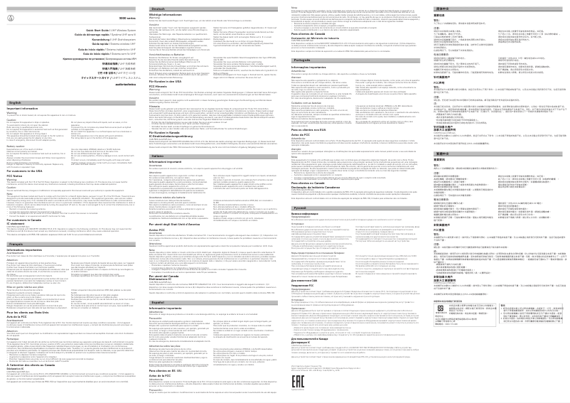 Page 1 de la notice Guide de démarrage rapide Audio-Technica ATW-T3202