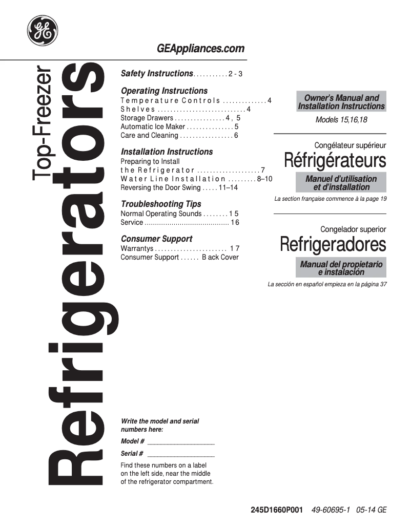 Page n°1 - Mode d'emploi GE GIE18ETHWW