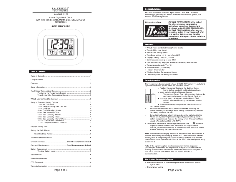 Image de la première page du manuel de l'appareil WS-8119U-IT-W