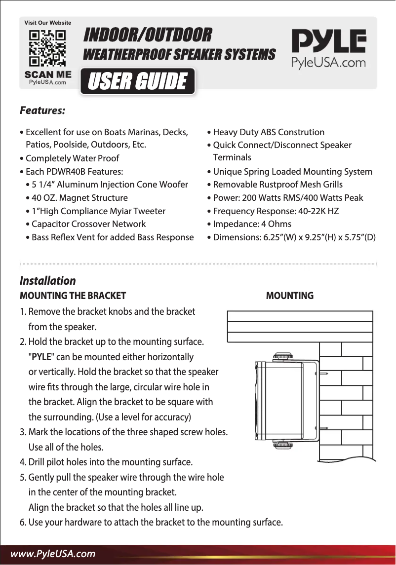 Page n°1 - Manuel utilisateur Pyle PDWR40W