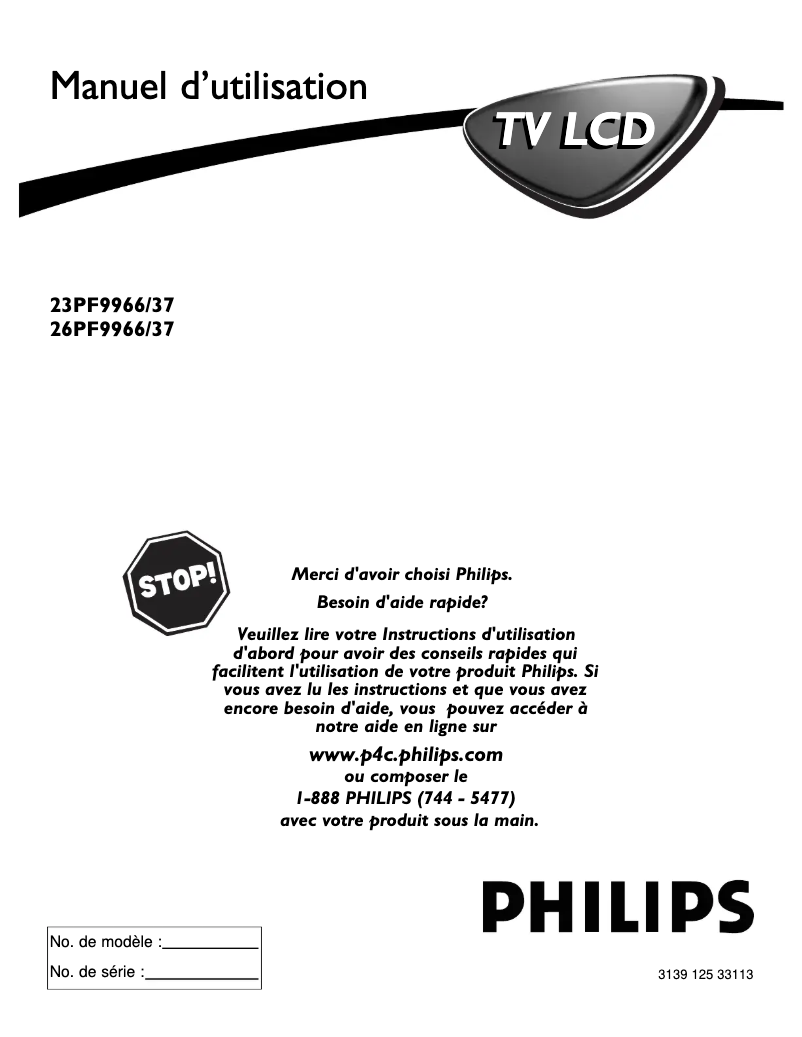 Page 1 de la notice Manuel utilisateur Philips 15PF7835