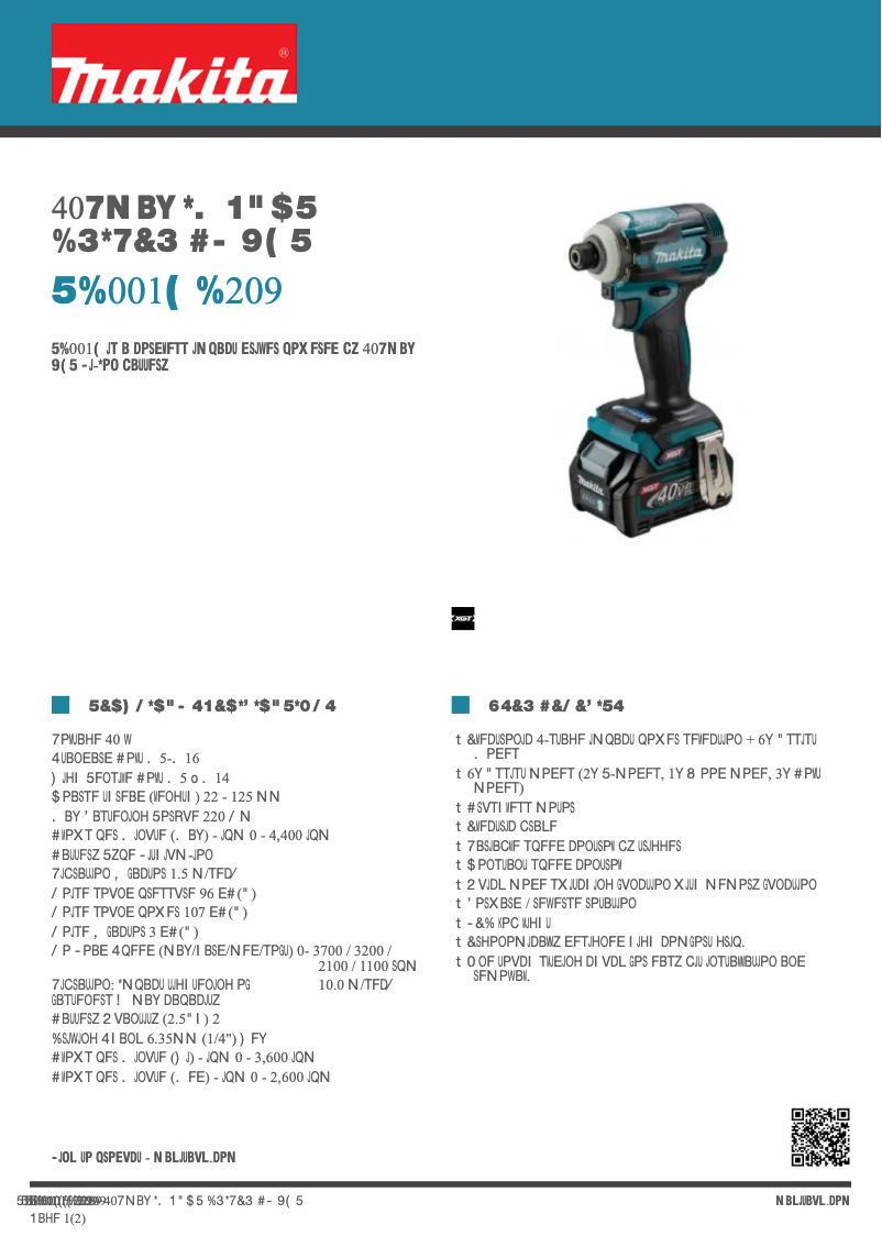 Página 1 del manual Ficha técnica Makita TD001GD209