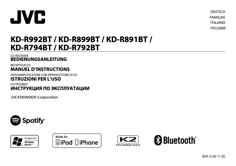 Image de la première page du manuel de l'appareil KD-R891BT