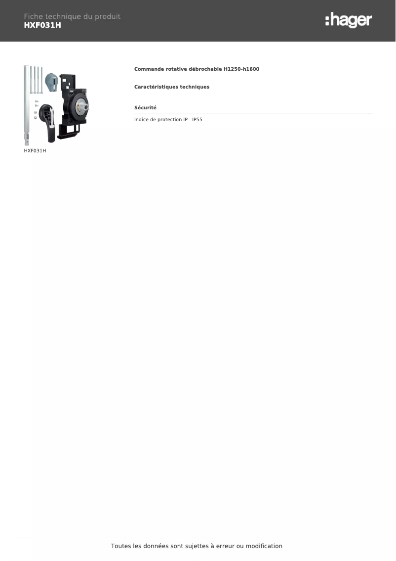 Page n°1 - Fiche technique Hager HXF031H