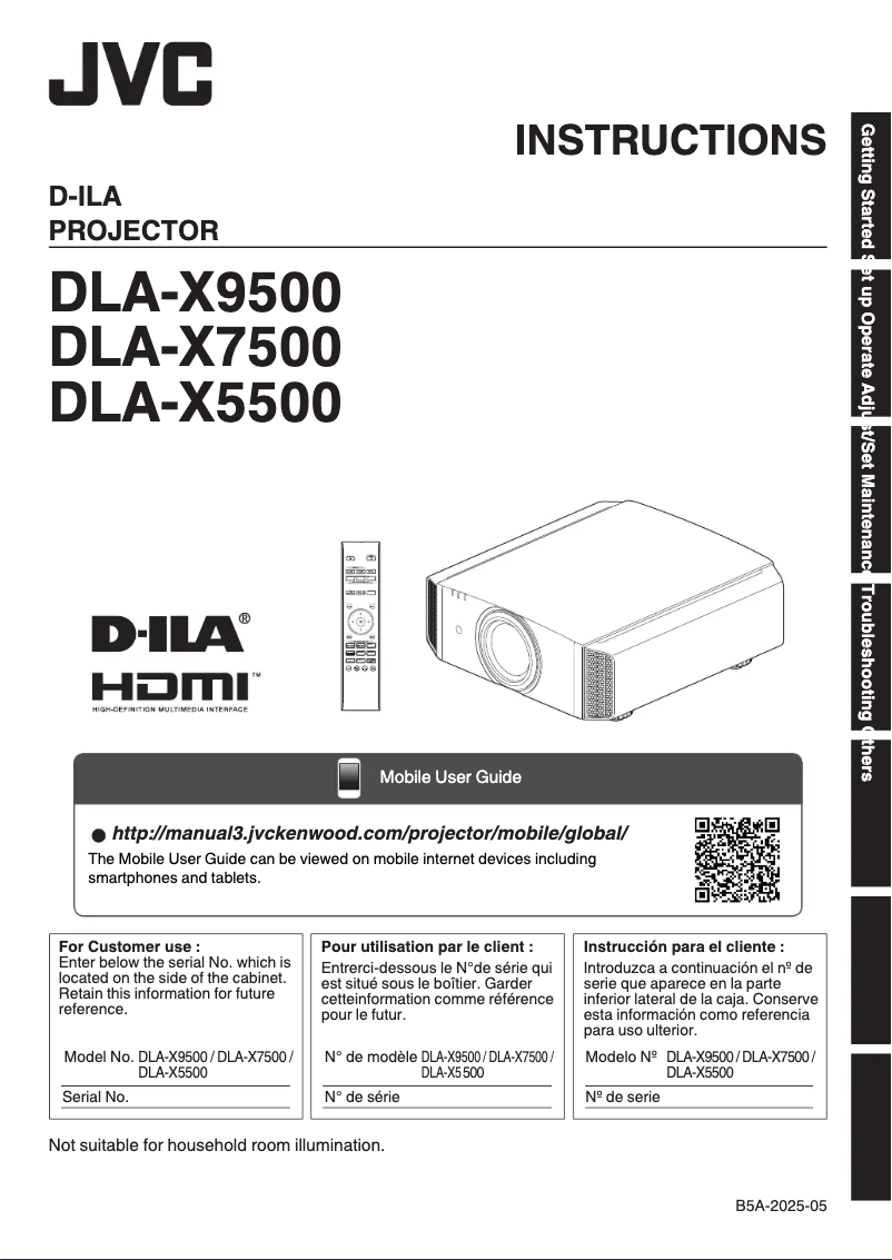 Page 1 de la notice Manuel utilisateur JVC DLA-X7500B