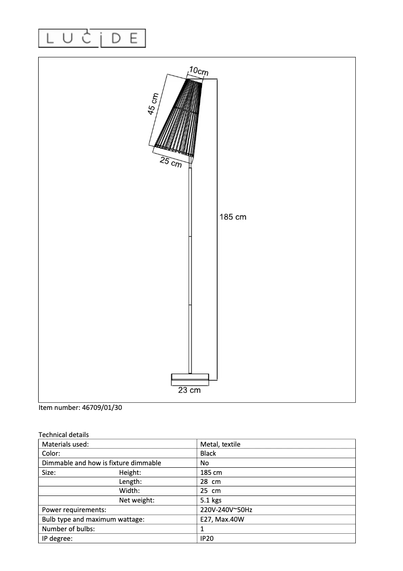Page 1 de la notice Manuel utilisateur Lucide Noralie