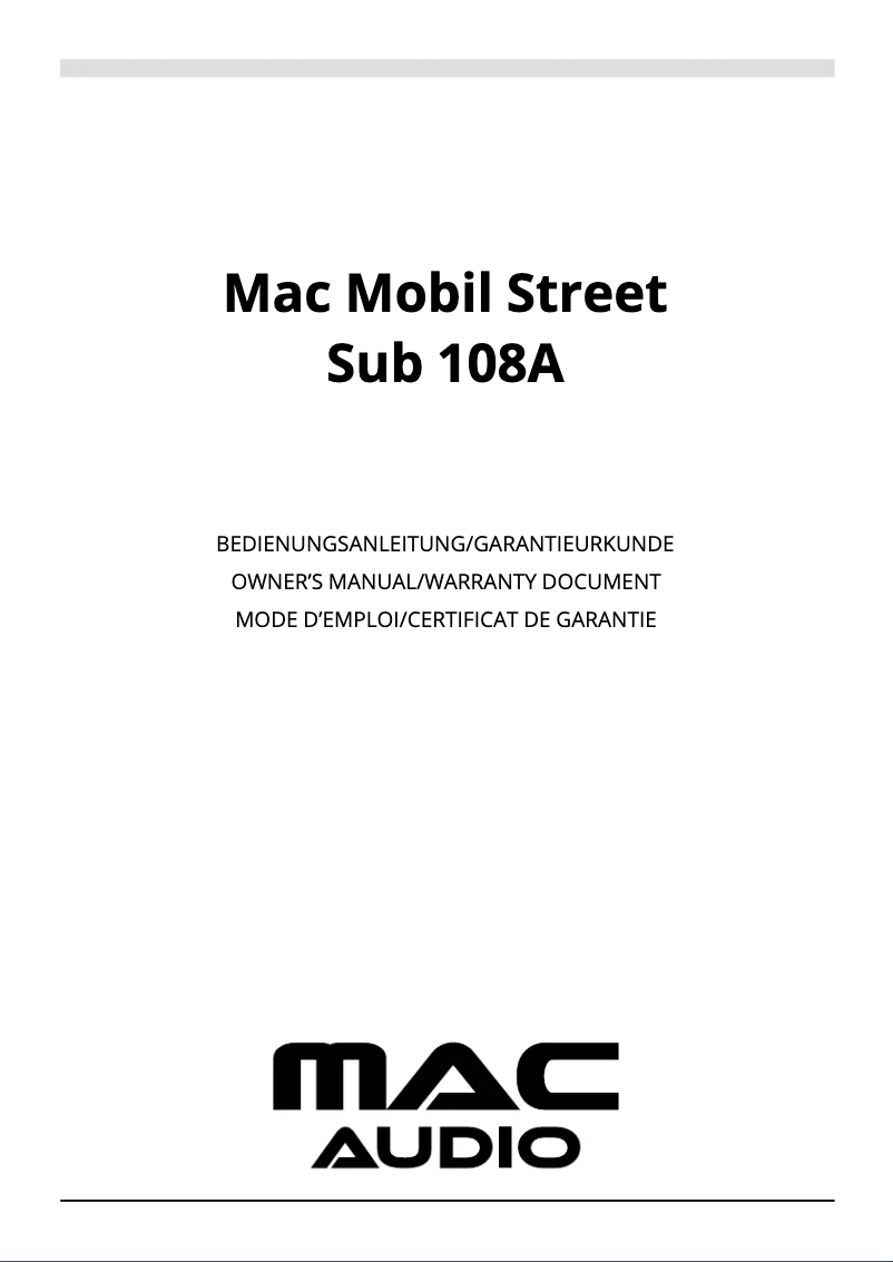 Image de la première page du manuel de l'appareil Mac Mobil Street Sub 108A