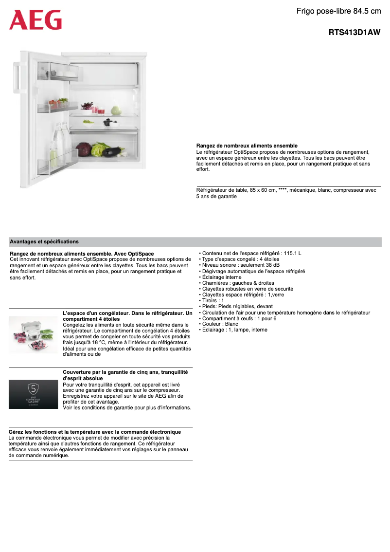 Página 1 del manual Ficha técnica AEG RTS413D1AW