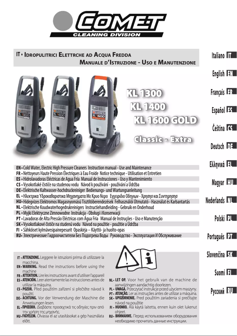 Page n°1 - Manuel utilisateur Comet KL 1600 Extra