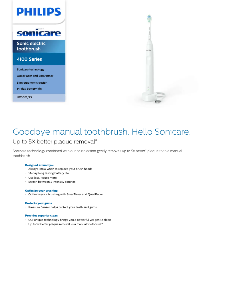 Page n°1 - Fiche technique Philips Sonicare 4100 Series HX3681