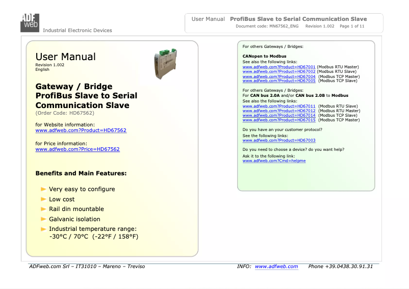 Imagen de la primera página del manual del dispositivo HD67562