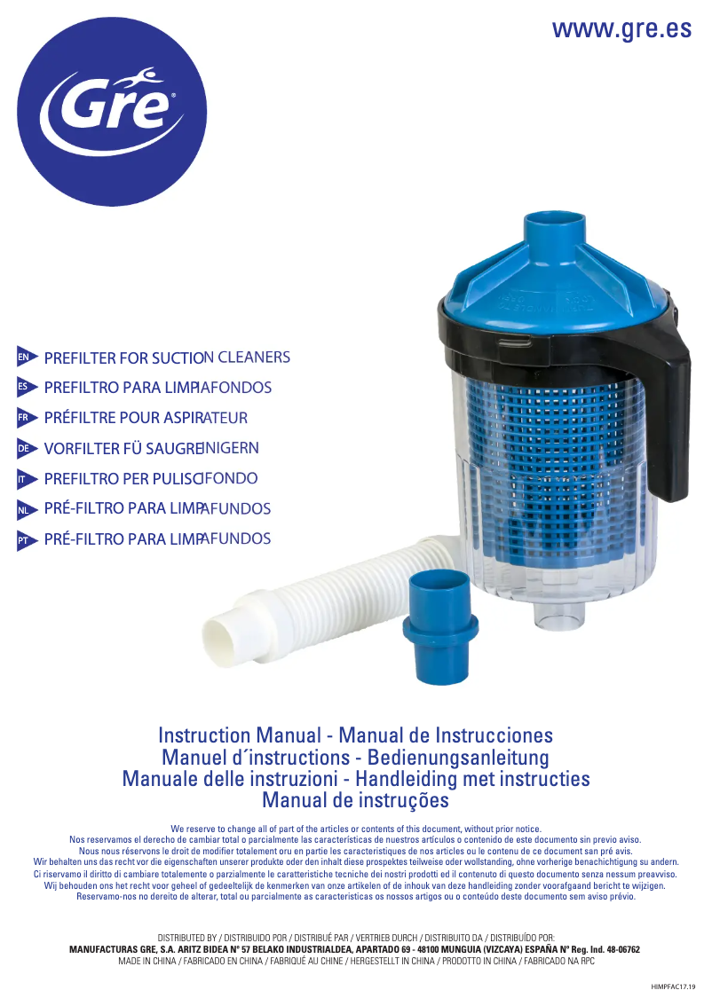 Page n°1 - Manuel utilisateur Gre PFAC17