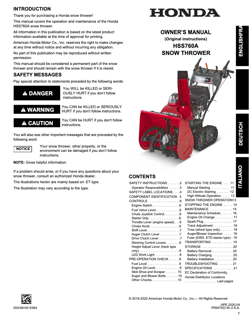 Image de la première page du manuel de l'appareil HSS760A