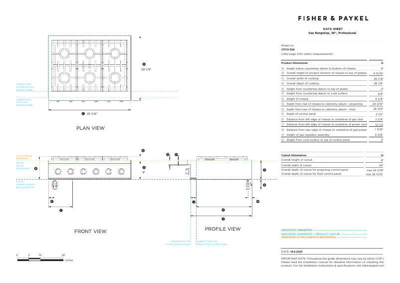 Página 1 del manual Ficha técnica Fisher & Paykel CPV3-366