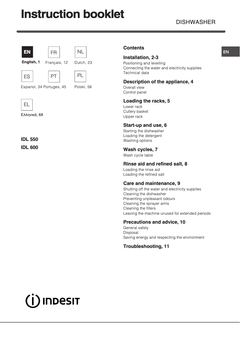 Page n°1 - Manuel utilisateur Indesit IDL 550 EU.2