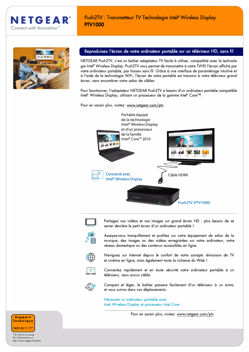 Page 1 de la notice Fiche technique Netgear PTV1000
