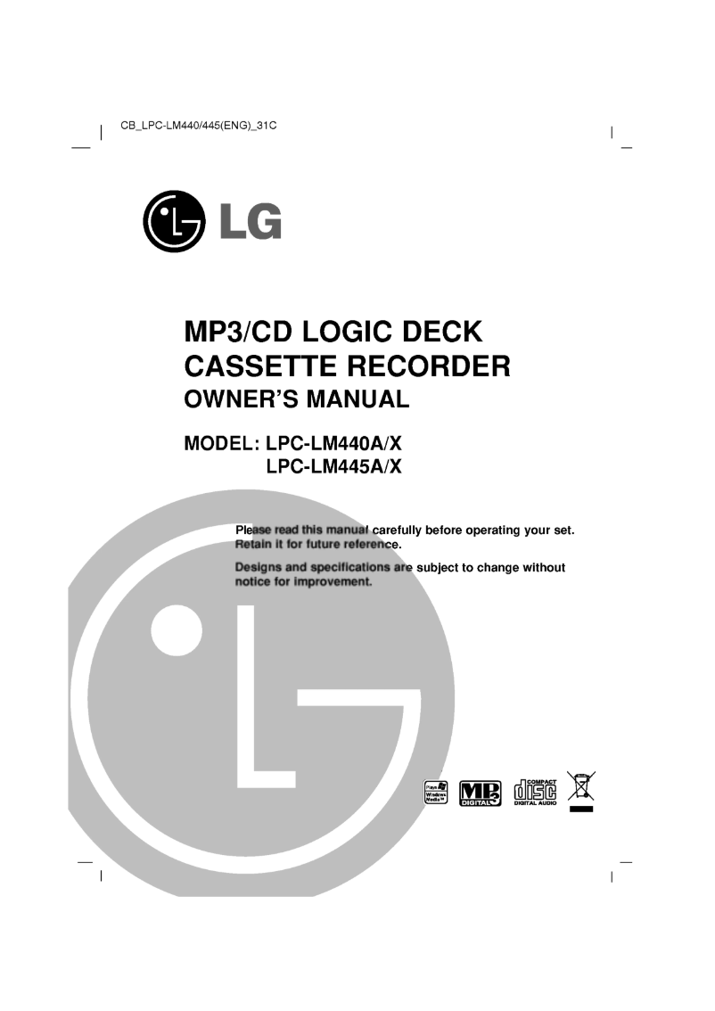 Page 1 de la notice Manuel utilisateur LG LPC-LM440