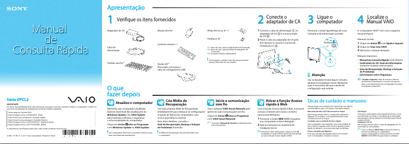 Image de la première page du manuel de l'appareil Vaio VPCL225