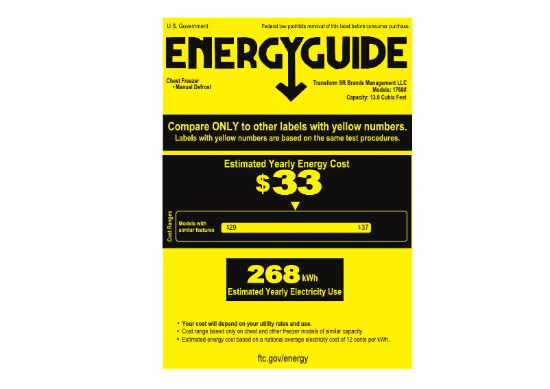 Page 1 de la notice Label énergétique Kenmore 17682