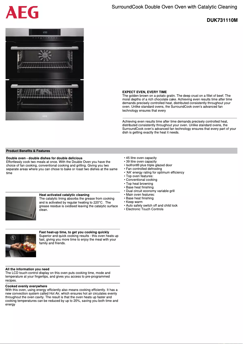 Página 1 del manual Ficha técnica AEG DUK731110M