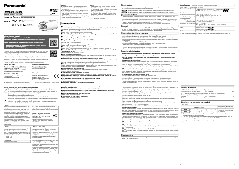 Page 1 de la notice Manuel utilisateur Panasonic WV-U1132