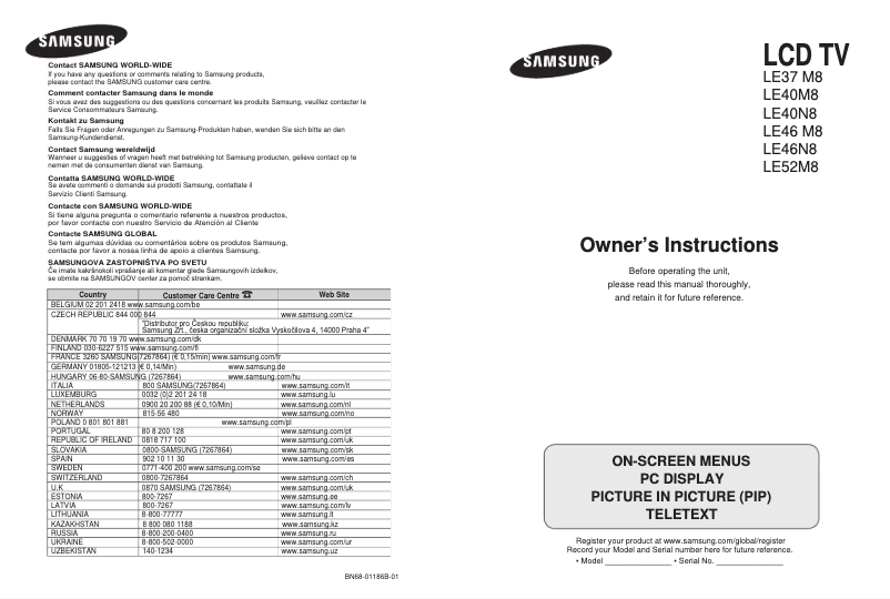 Page 1 de la notice Manuel utilisateur Samsung LE46N86