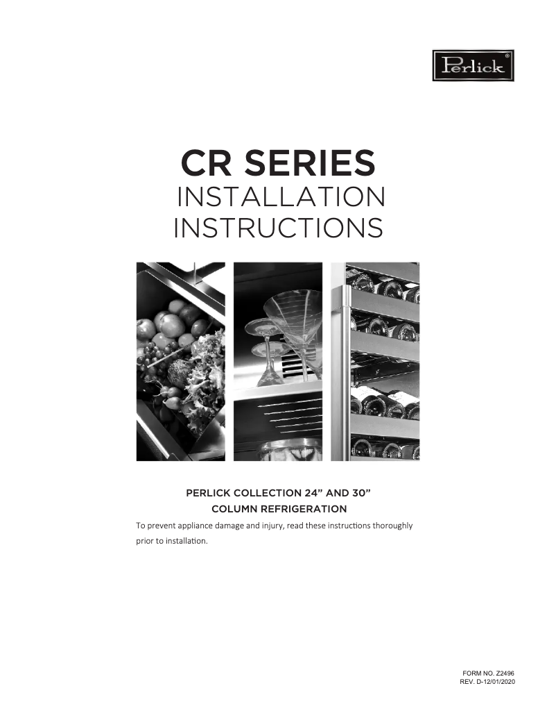 Page n°1 - Guide d'installation Perlick CR24W-1-4L
