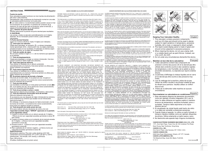 Image de la première page du manuel de l'appareil WS-1400H