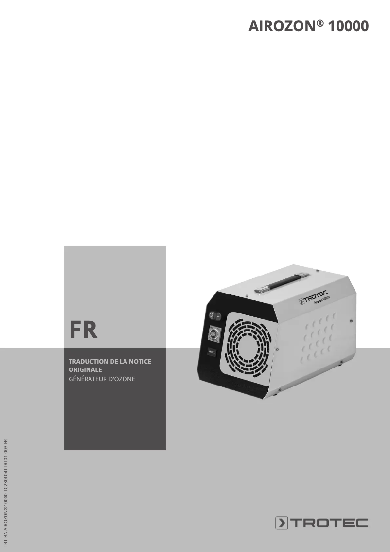 Image de la première page du manuel de l'appareil Airozon 10000