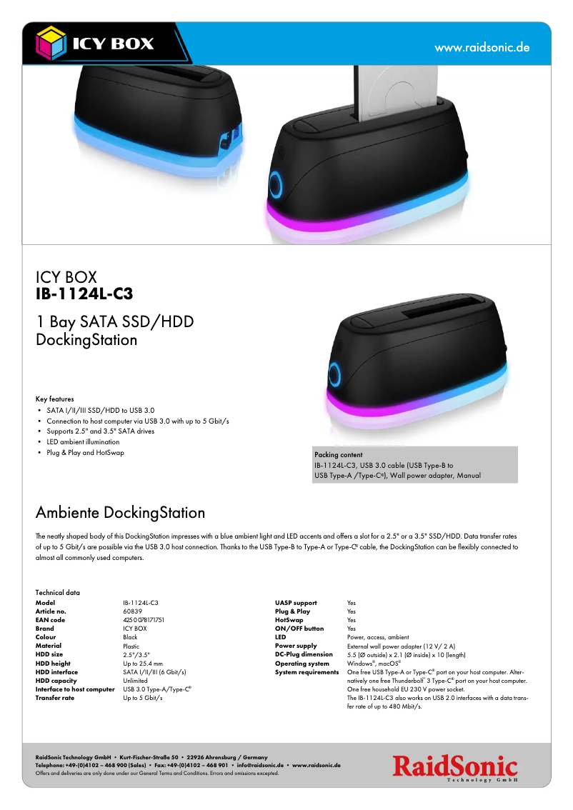 Page n°1 - Fiche technique Icy Box IB-1124L-C3